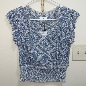 Blue and White Floral Blouse